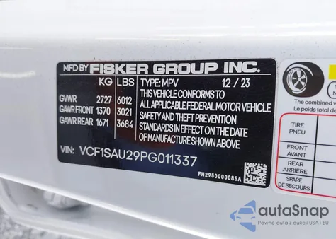 2023 Fisker Ocean Sport from USA, damaged, VIN VCF1SAU29PG011337